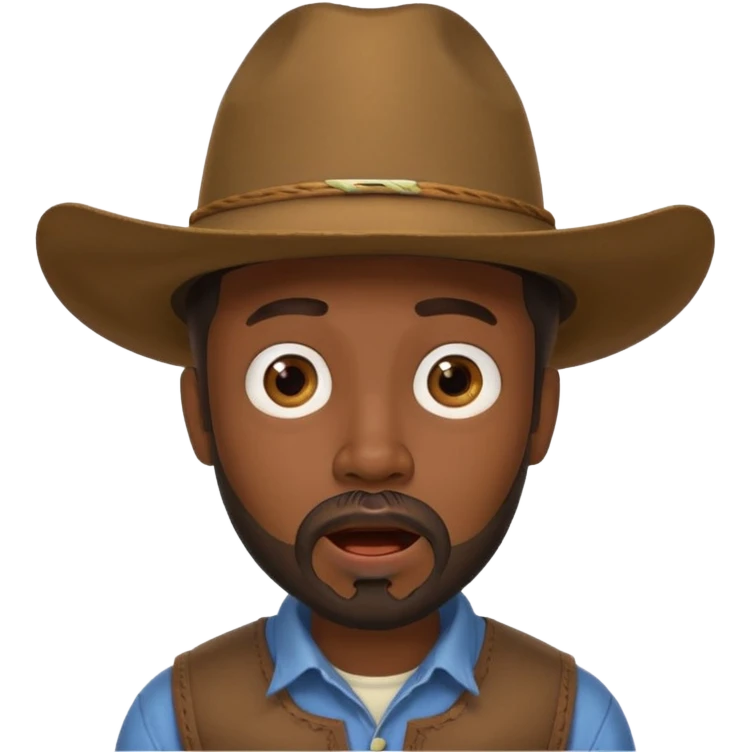 Black male, goatee beard, cowboy hat, surprised or shocked facial expression emoji