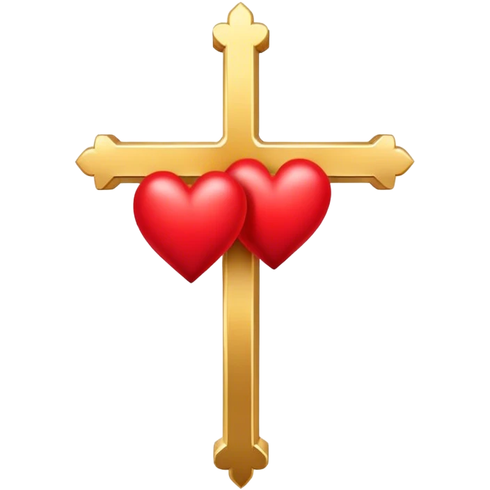 Two red  hearts connected by one simple gold cross  emoji