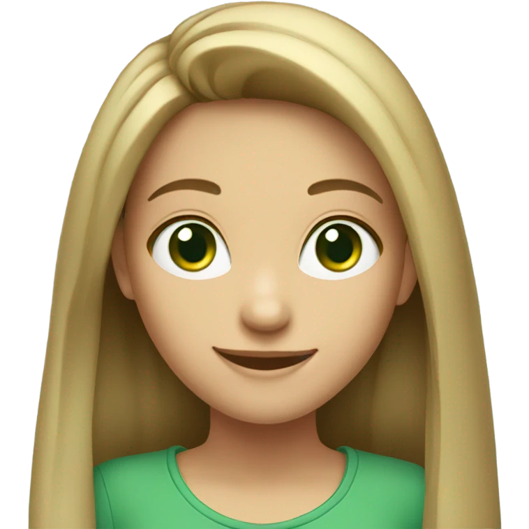 smiling girl in casual outfit green eyes emoji