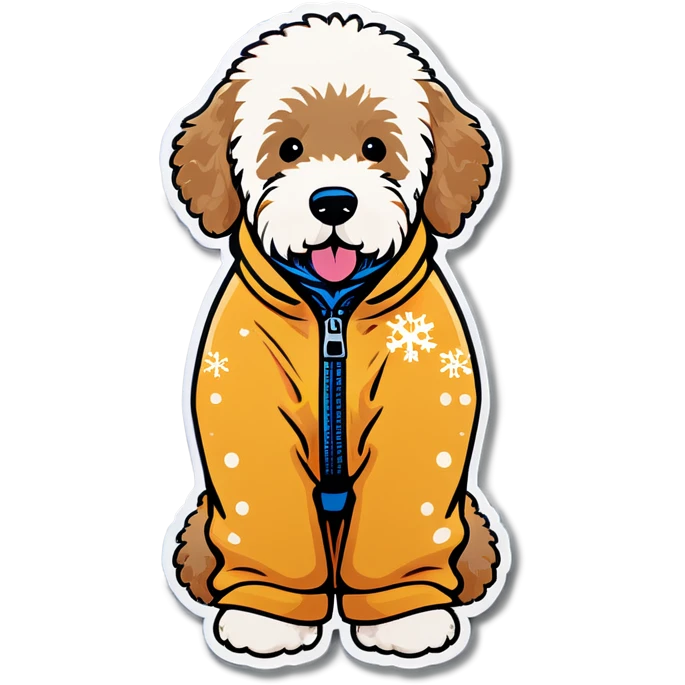 Golden doodle wearing snow suit emoji