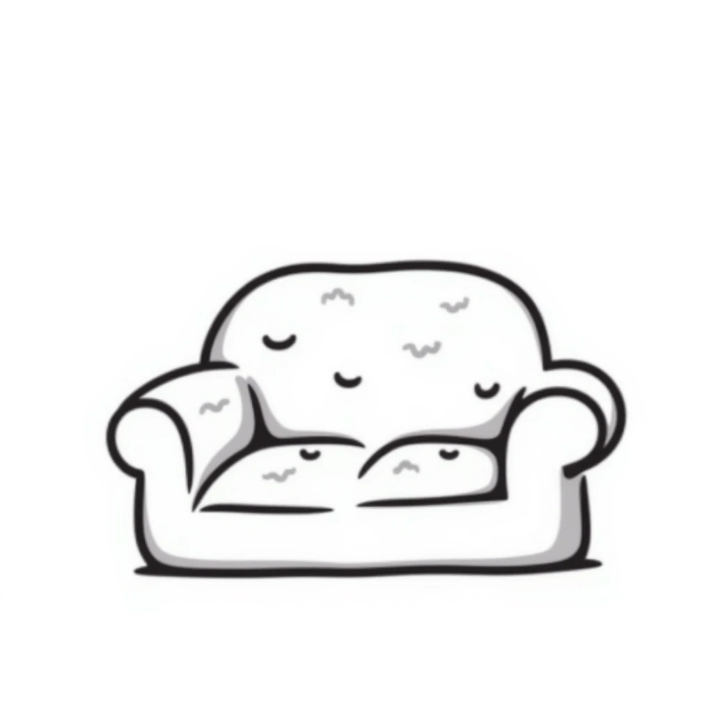 doodle style sofa foam, hand-drawn lines, playful emoji