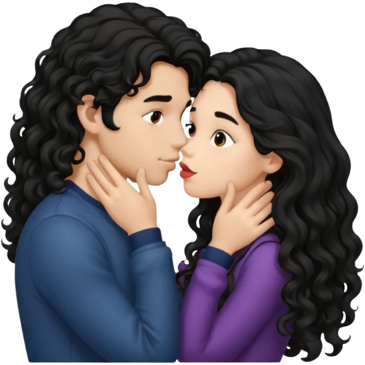 girl with long black hair kissing boy with long curly hair  emoji