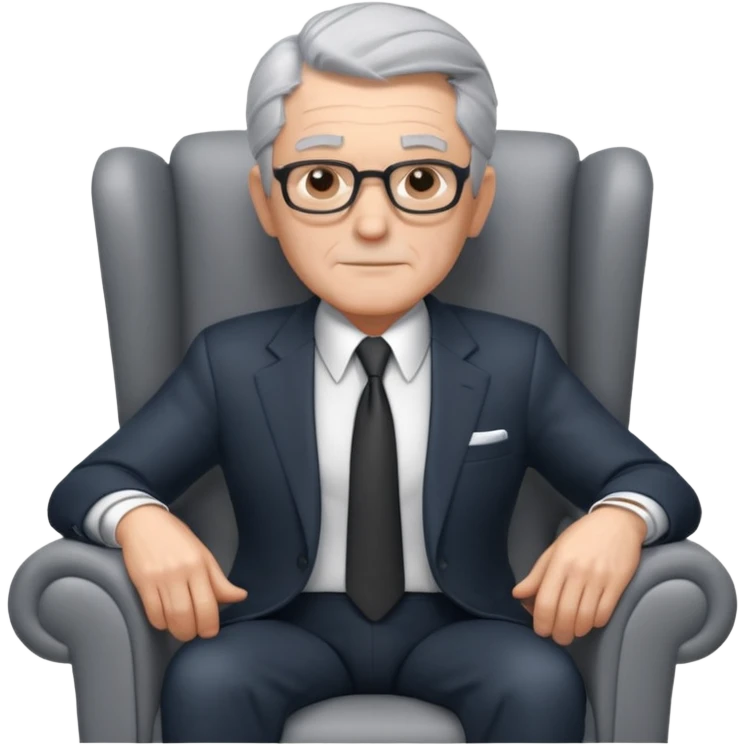 elderly businessman sitting in an armchair, wearing a formal suit and tie, gray hair, confident wise expression, corporate boss vibe, 3D cartoon style, mobile game icon style, clean background, no text, no watermark
 emoji