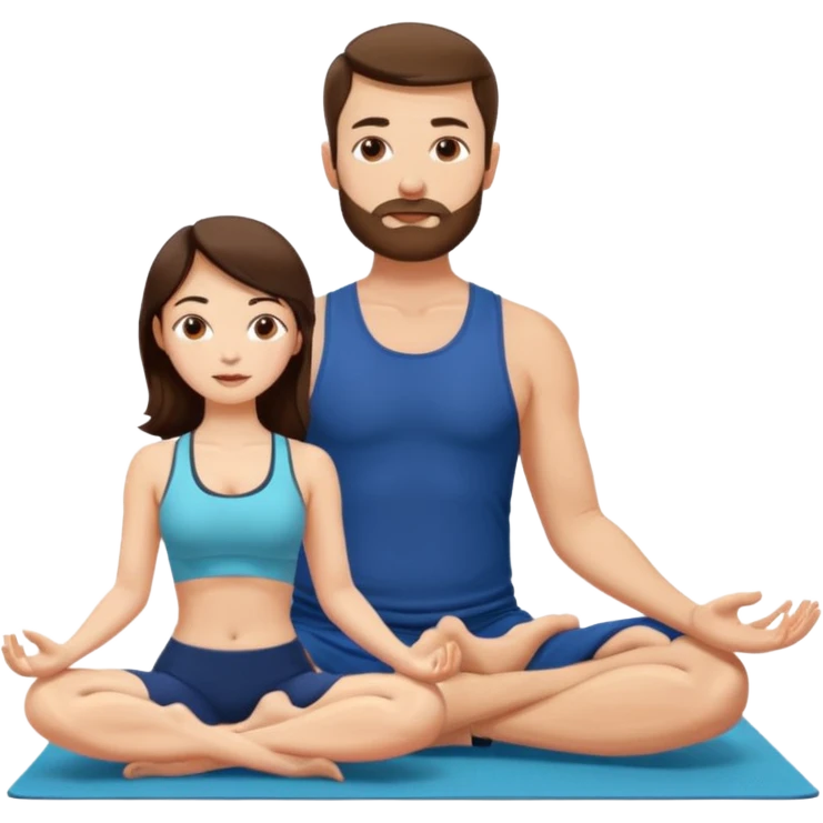 scottish man with stubble, brunette woman doing yoga emoji