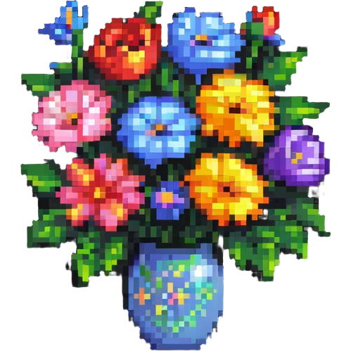 simple colorful bouquet of flowers in pixel art style emoji