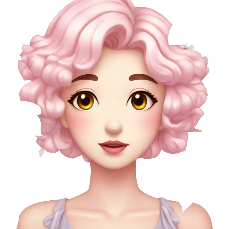 Gorgeous pastel shiny pearly anime style lady with blushing face and roses leaves shiny aesthetic trending style emoji
