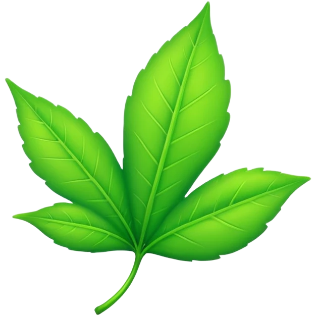A single neon green leaf emoji, iPhone emoji style, glossy and smooth, cartoonish, vibrant neon green color, high detail, simple and cute design, isolated on white background, centered composition


 emoji
