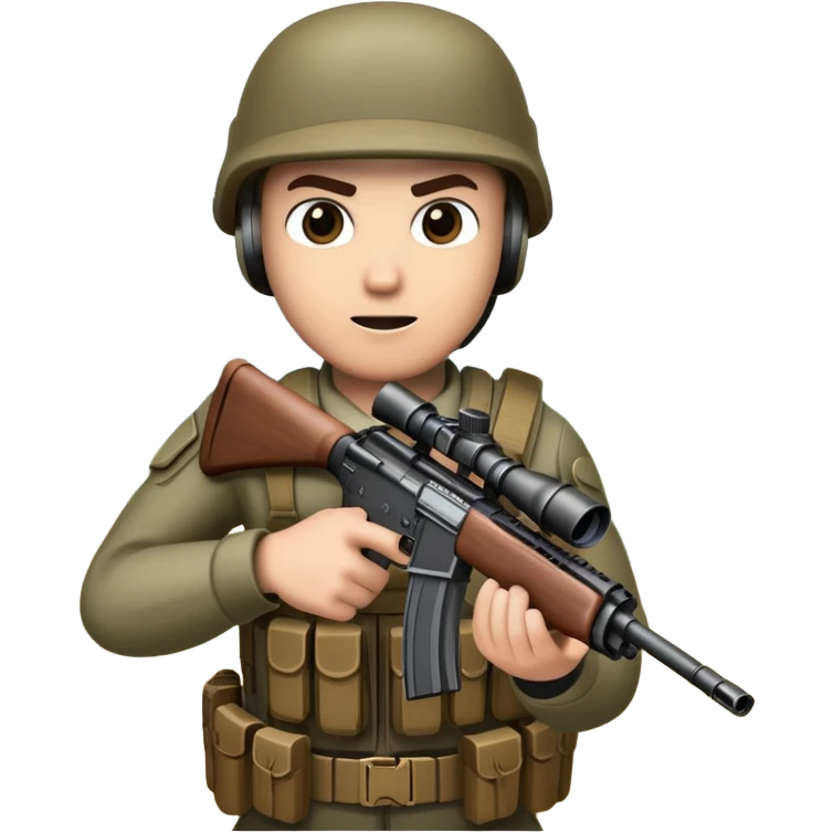 An icon representing a first-person shooter, inspired by Call of Duty. The design shows hands holding a rifle at the bottom of the screen, with enemies in the background and a detailed landscape. The action is intense, with gunfire and dynamic movement. Transparent background. emoji