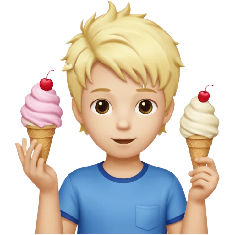 A kid with blonde icecream hair with two hands that are doing this 🫴 and flipped on the other side then have this emoji on the left hand 6️⃣ and this emoji in the other hand7️⃣ emoji