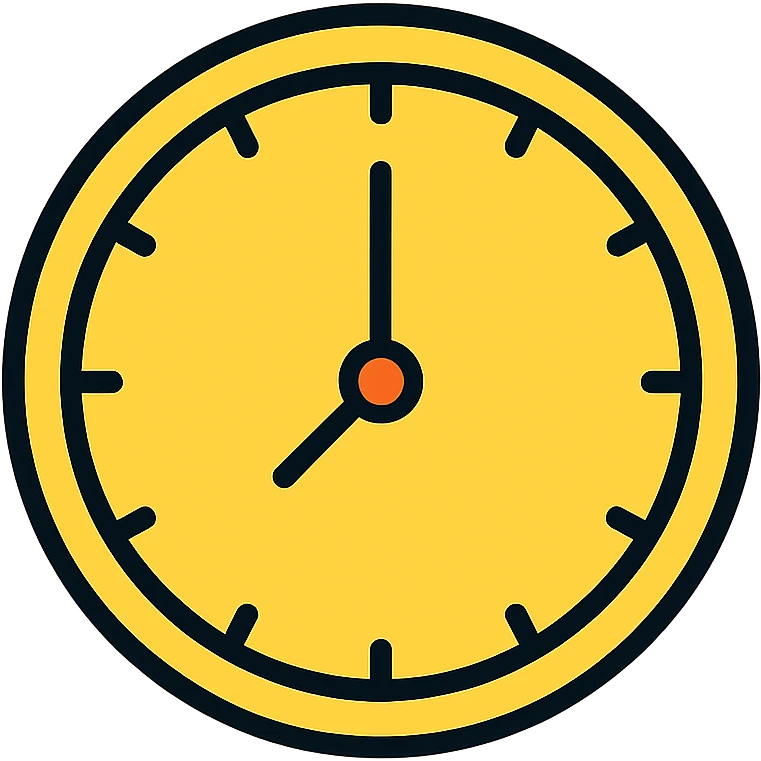 clock showing 1 pm, flat modern style, clean look, no numbers emoji