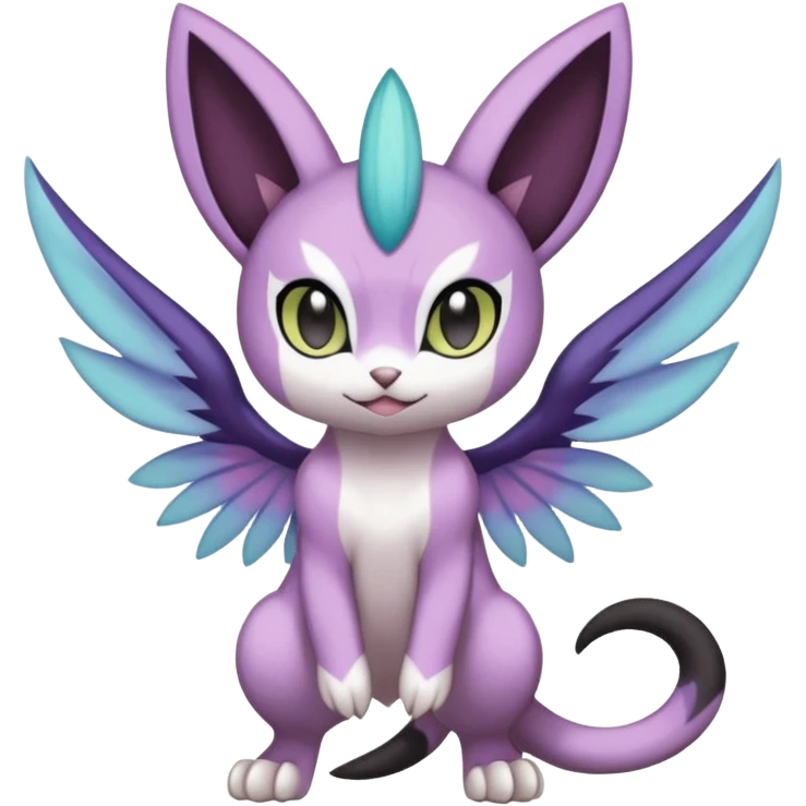Smooth Soft Dark Pastel Meloetta-Purrloin-Gatomon-Noibat-Pokémon-Digimon-Fakémon-fusion-hybrid-creature emoji