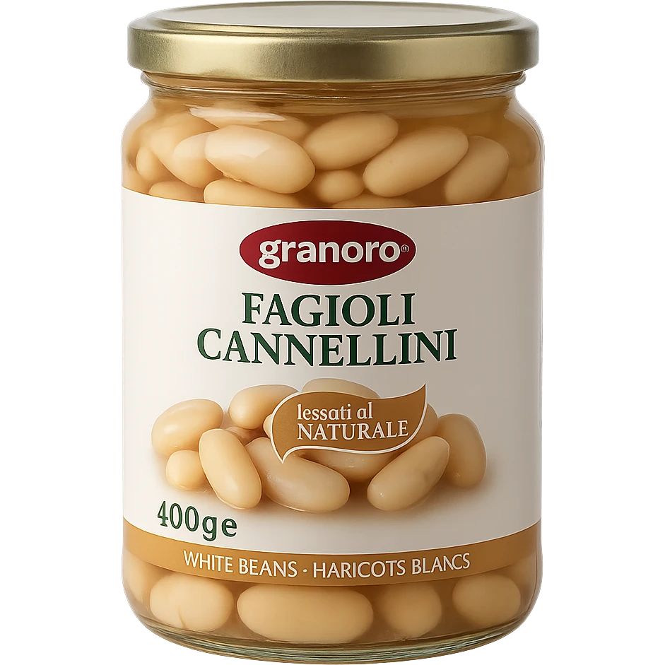 Realistic style jar of cannellini beans inspired by the reference image, natural details, no background. emoji
