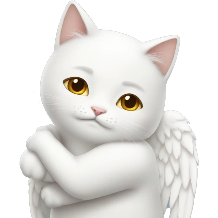 angel white cat hug emoji