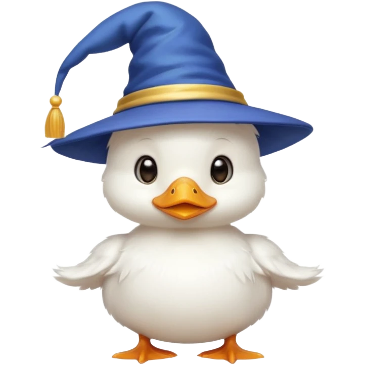white baby duck with wizard hat
 emoji