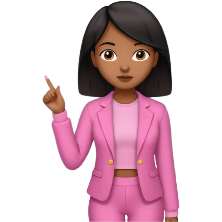 a brown skin teachers with hair that stop at elbpws girl with black straight like hair wearing pink not hot pink 2 piece set teaching up on a board emoji