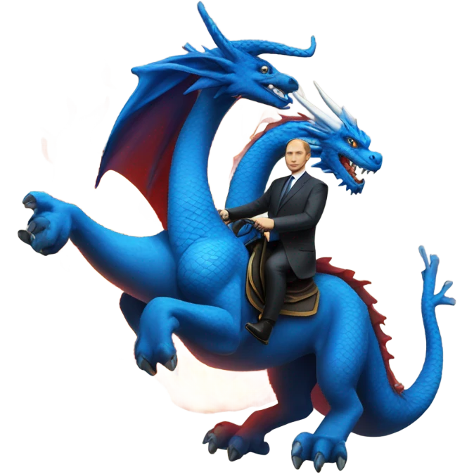 putin on blue dragon that throws flames  CH4 emoji