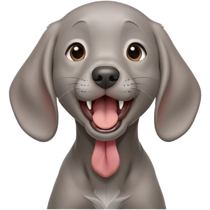 cinematic-cute-yawning-weimaraner puppy-portrait-emoji,-head-tilted-slightly-with-a-dramatic,-wide-open-yawn,-revealing-a-sleek grey fur-with-a-subtle-shimmer,-floppy-ears-slightly-drooping,-round-brown-eyes-barely-open-in-drowsy emoji