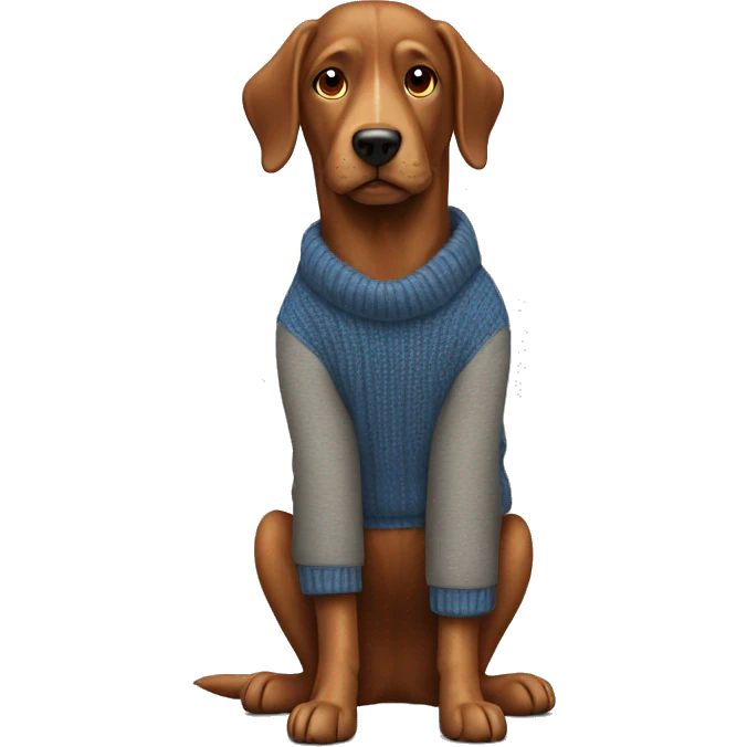Brown dog with a grey sweater blue jeans and red boots emoji