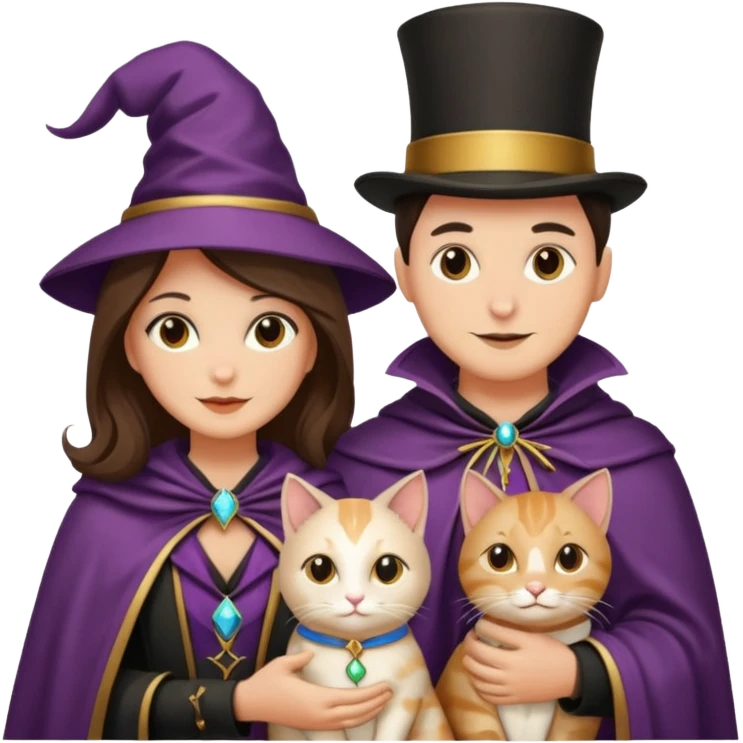 magician couple and their pet cat emoji