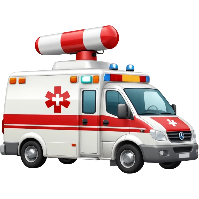 A modern white-and-red ambulance van with flashing rooftop siren.
 emoji