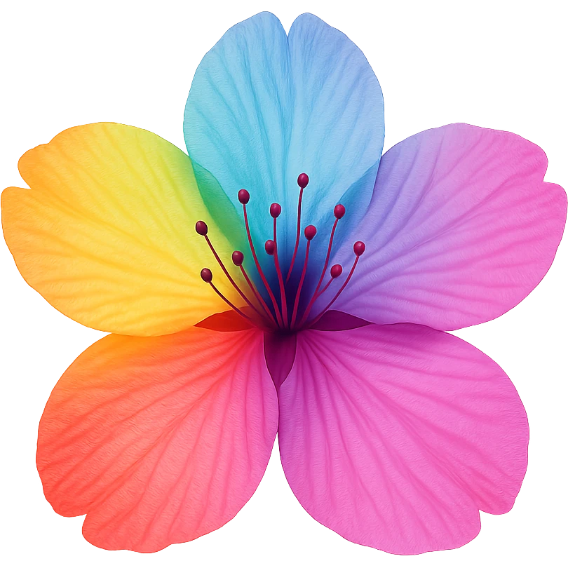 show  one rainbow cherry blossom without a stem , remove background emoji