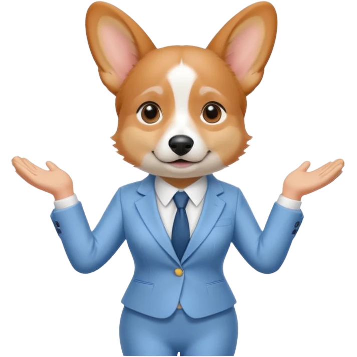 perrita caricatura gorgi gales ejecutiva con ropa celeste claro mujer tipo entrevistadora emoji