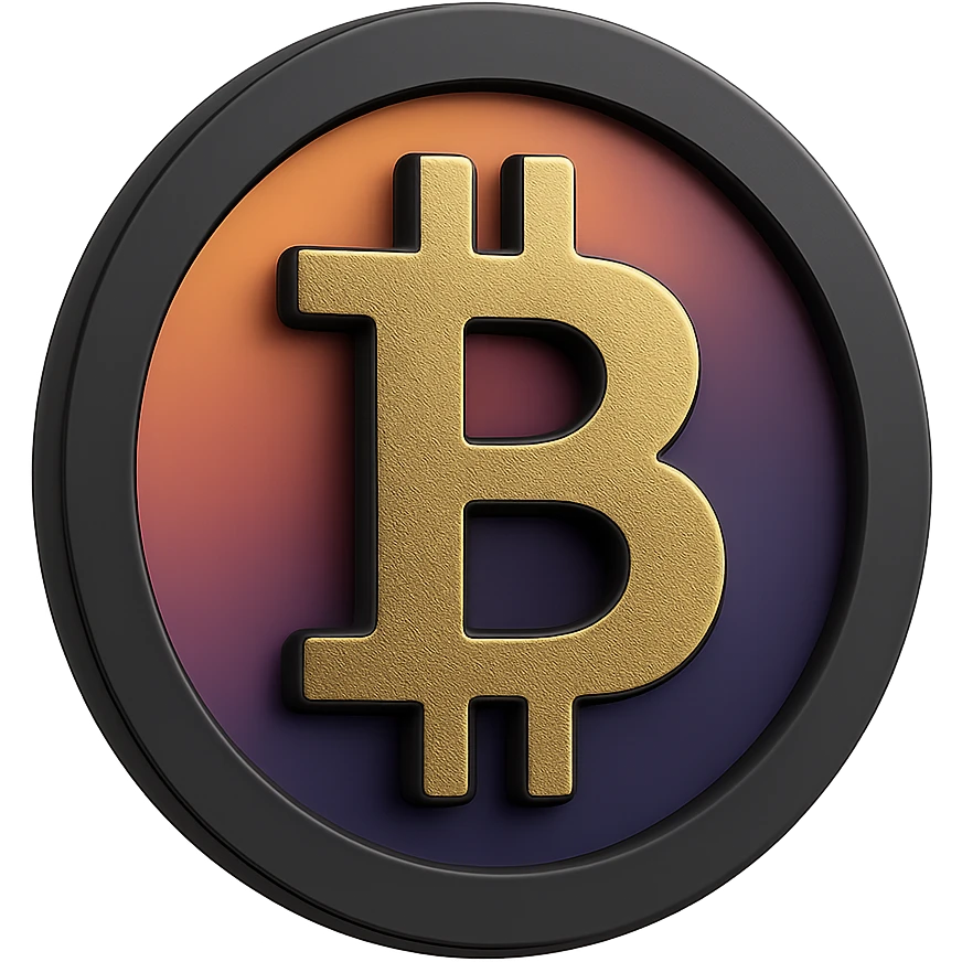 bitcoin,  warm palette in yellow, orange, purple, violet gradient tones, dark solid bg emoji