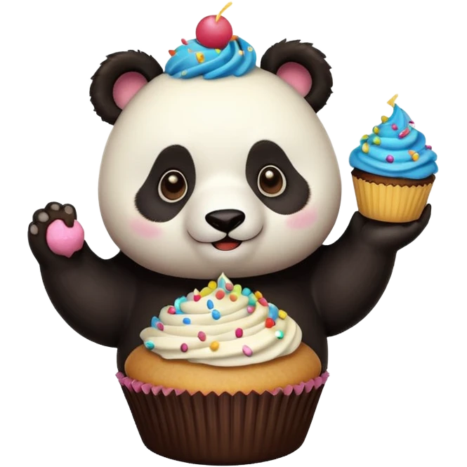 panda holding single cupcake emoji