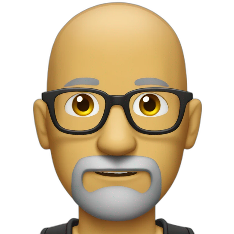 Tattooed bald man with beard and glasses like the Simpsons emoji
