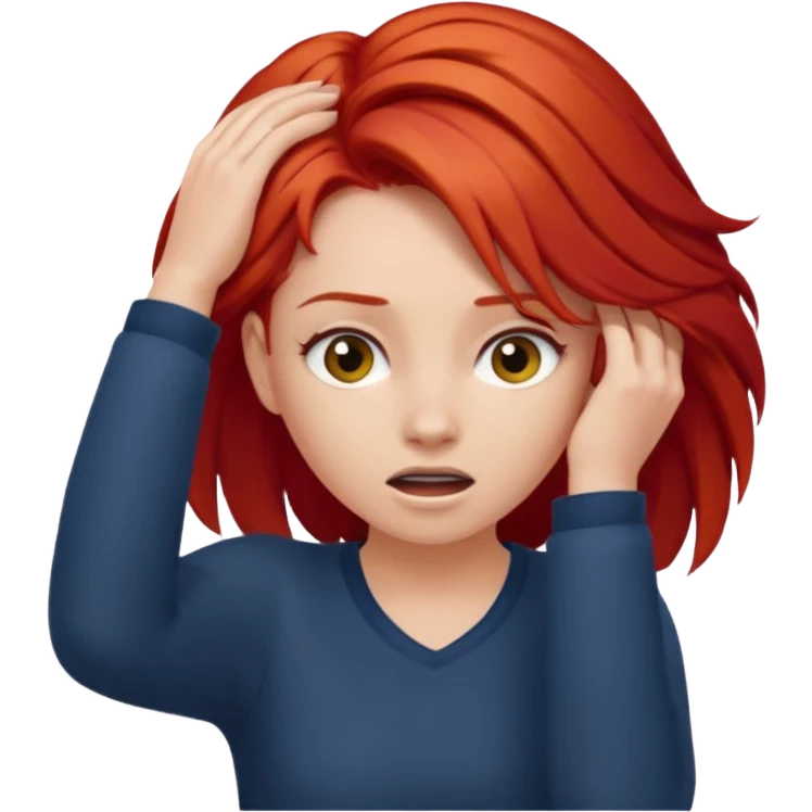 Girl pulling her hair out, red hair emoji