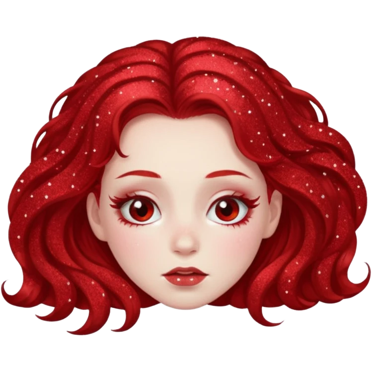 red glitter girl with eyes lying on the floor emoji