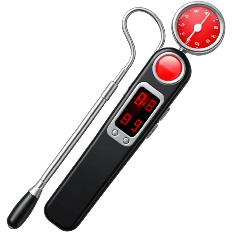 the neuralyzer from Men in Black movies; a pocket sized, extendable silver probe with a red light that flashes at the tip and 3 small black dials in the extended part; same width from end to end emoji