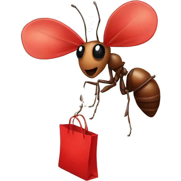 Ant holding a red bag on a stick emoji