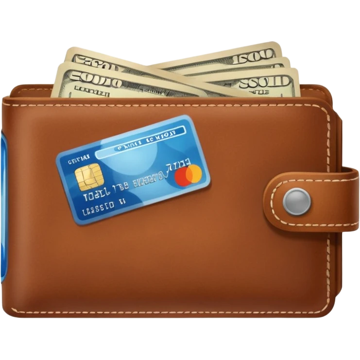portefeuille marron avec quelques billets et carte bancaire emoji