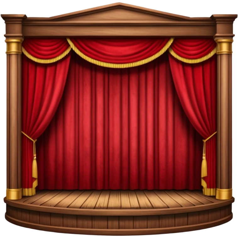 A wooden theater stage with red curtains slightly parted. emoji