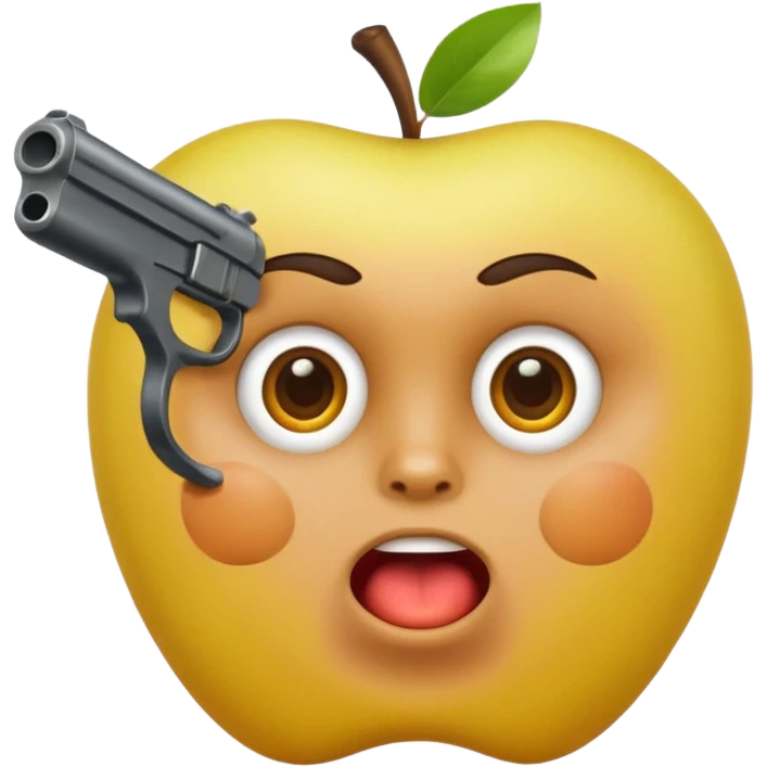 Hazme una carita redonda  amarilla de Apple con una pistola dentro de la boca emoji