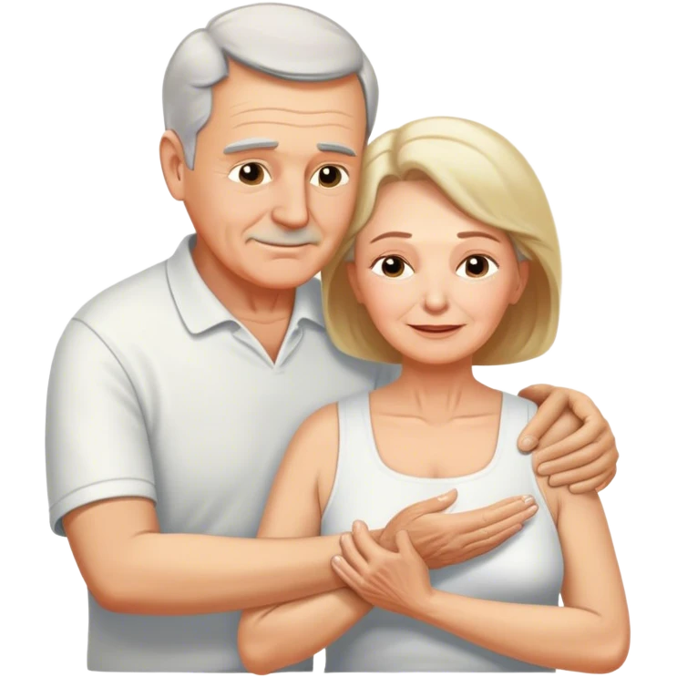 60-year-old white man massaging 60-year-old woman using oil emoji