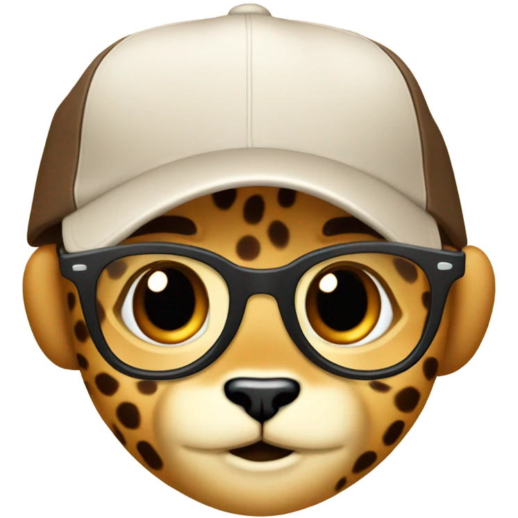 baby cheeta with a backwards brown baseball cap, brown-lens glasses emoji