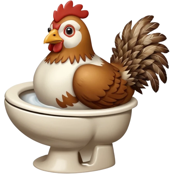 A fat chicken that its head is in a toilet emoji