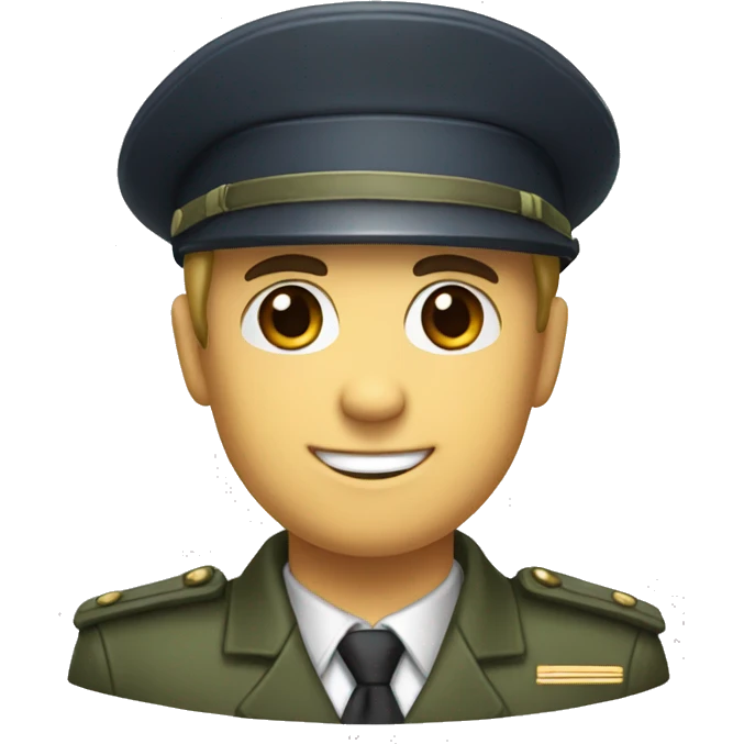 I want to create a character with a commander profile, wearing a military cap, with a happy appearance, well dressed and with a transparent background. emoji