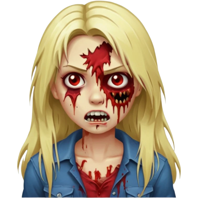 girl zombie with blonde long hair with teeth and serious face emoji