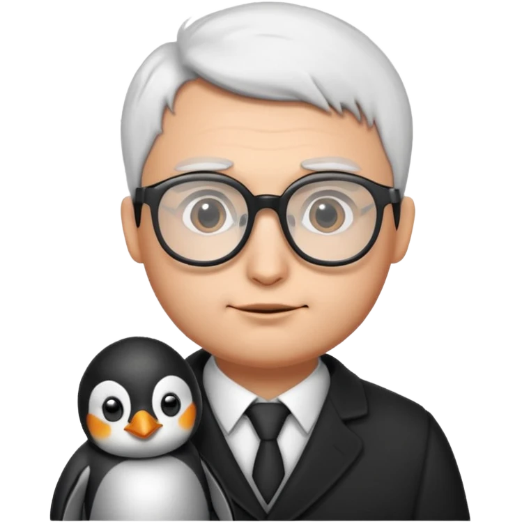 penguin holding a man with classes and not much hair  emoji