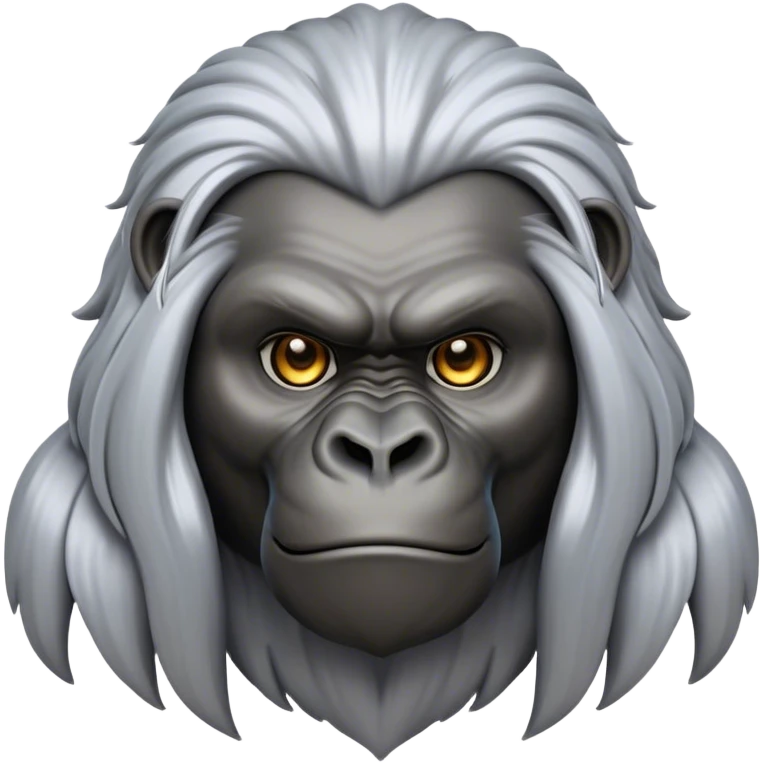 Cinematic Noble mountain Gorilla Portrait Emoji, Poised and majestic, with a powerful, muscular frame accentuated by a distinguished silver mane and piercing, wise eyes, Simplified yet sharp and sophisticated features, highly detailed, glowing with a soft, regal jungle glow, high shine, intelligent and commanding, stylized with an air of imperial strength, focused and resolute, soft glowing outline, capturing the essence of a watchful guardian that feels as though it could step out of the screen with effortless authority! emoji