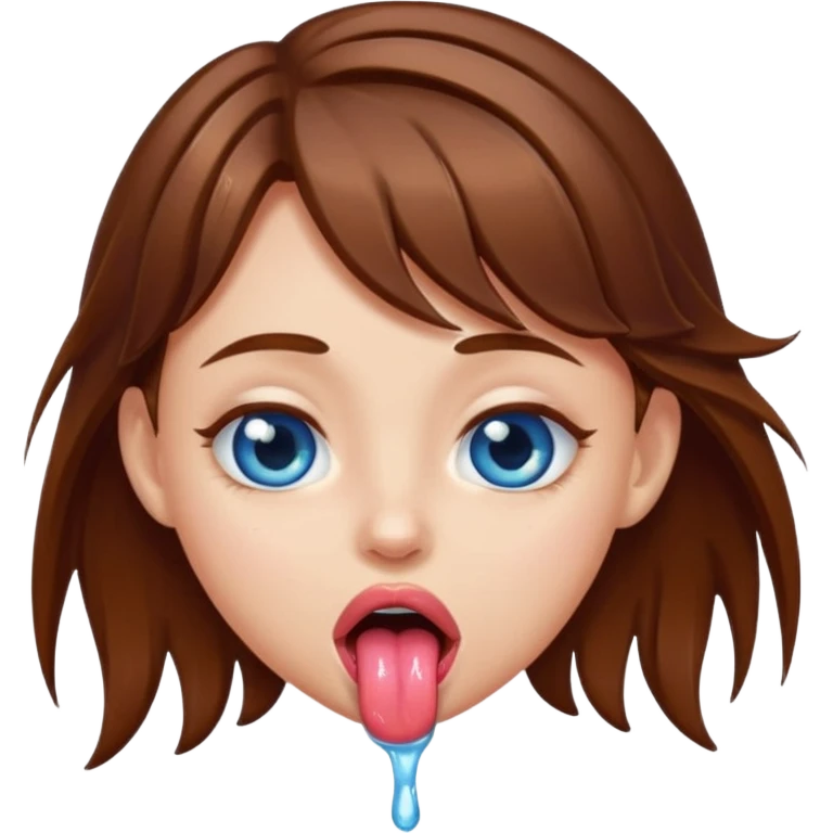 Girl with brown hair, blue eyes, a wet slimy face and her tongue out. Just on her face, hair and tongue. emoji