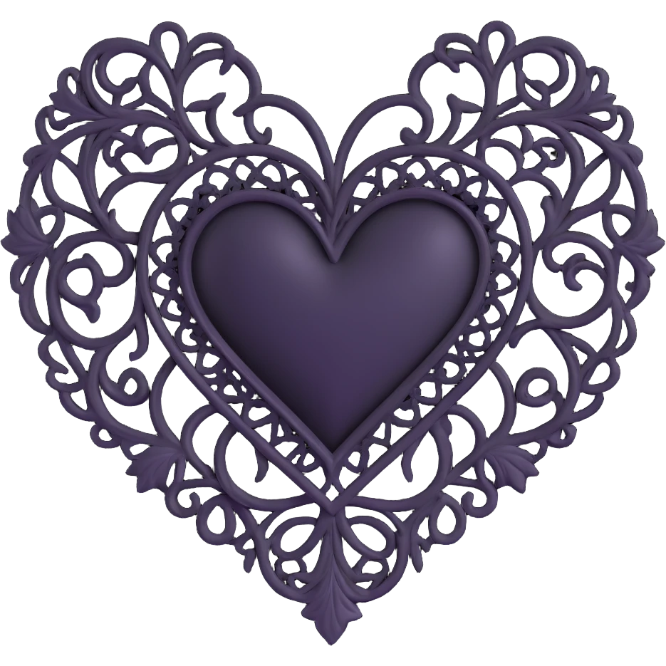 white goth heart with black gothic lace, ornate emoji
