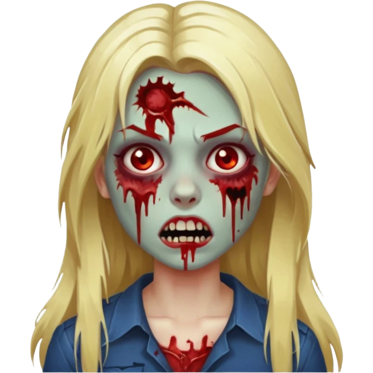 girl zombie with blonde long hair with teeth and serious face emoji