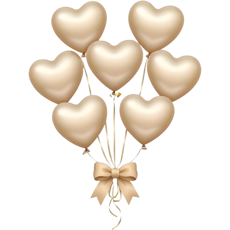 pearl-colored bow and 6 beige  aesthetic heart-shaped balloons emoji