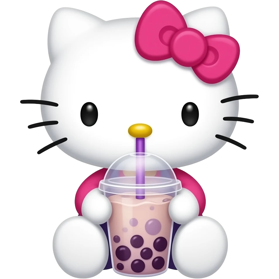 Hello kitty drinking boba tea the boba has to be purple emoji