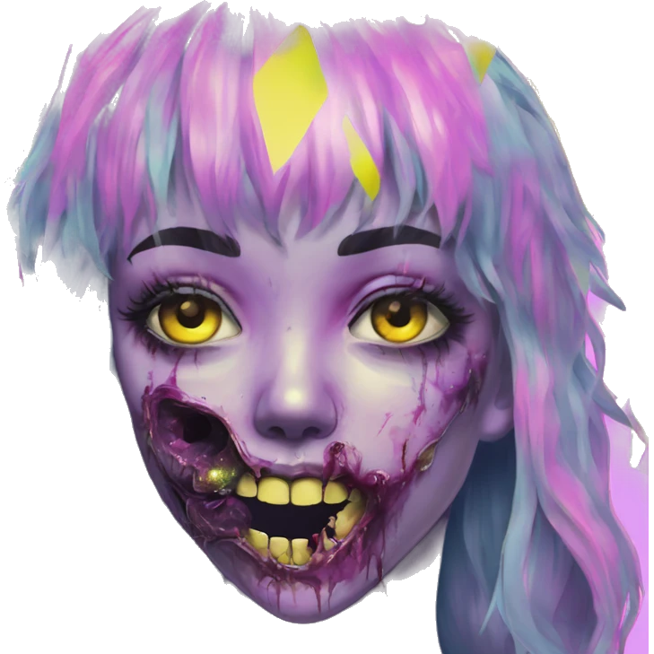 .Zombie_ Vaporwave black holographic oilslick zombie unicorn smoking yellow caution tape  emoji