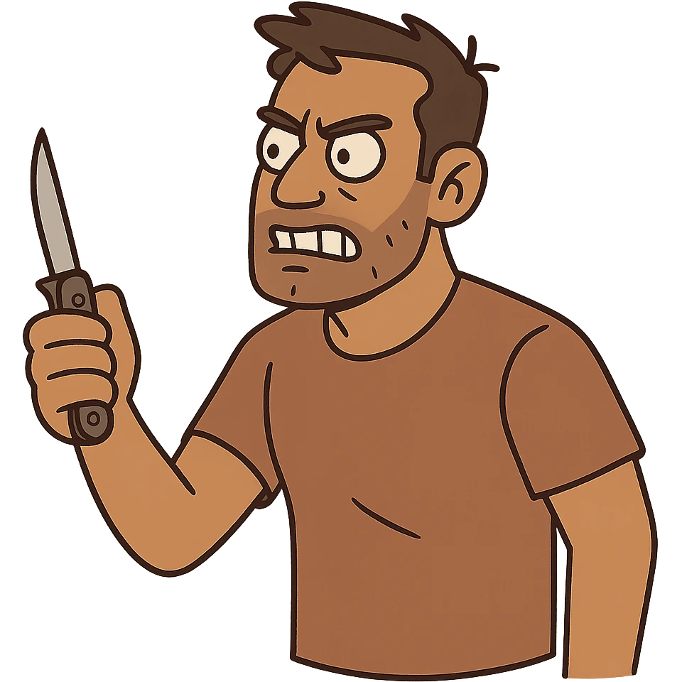 hombre con piel moreno clara, navaja en la mano, estilo flat toon emoji